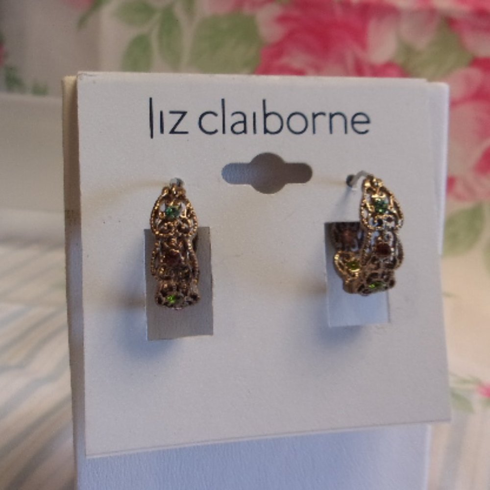 Liz Claiborne Gold Tone Filigree Pierced Earrings